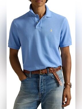 Polo By Ralph Lauren Vintage Iconic Mesh Polo Shirt | Light Blue | Size XLarge